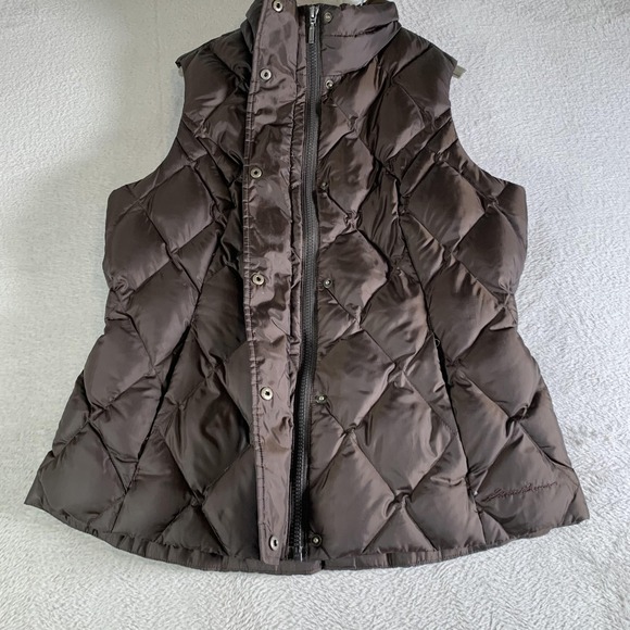 Eddie Bauer Vest Womens Medium Brown Goose Down Quilted Puffer Zip Insulated - Picture 4 of 10